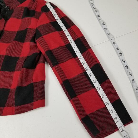 Talbots Italy Red Black Jacket Wool / Lined Faux Fur Collar Removeable EUC 10 P - Picture 6 of 10